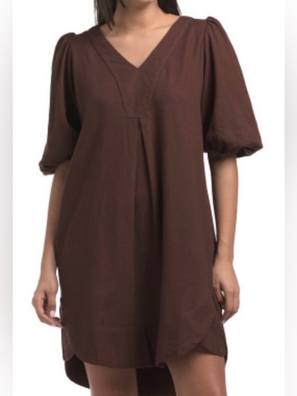 CYNTHIA ROWLEY Linen Blend Puff Sleeve Mini Dress
